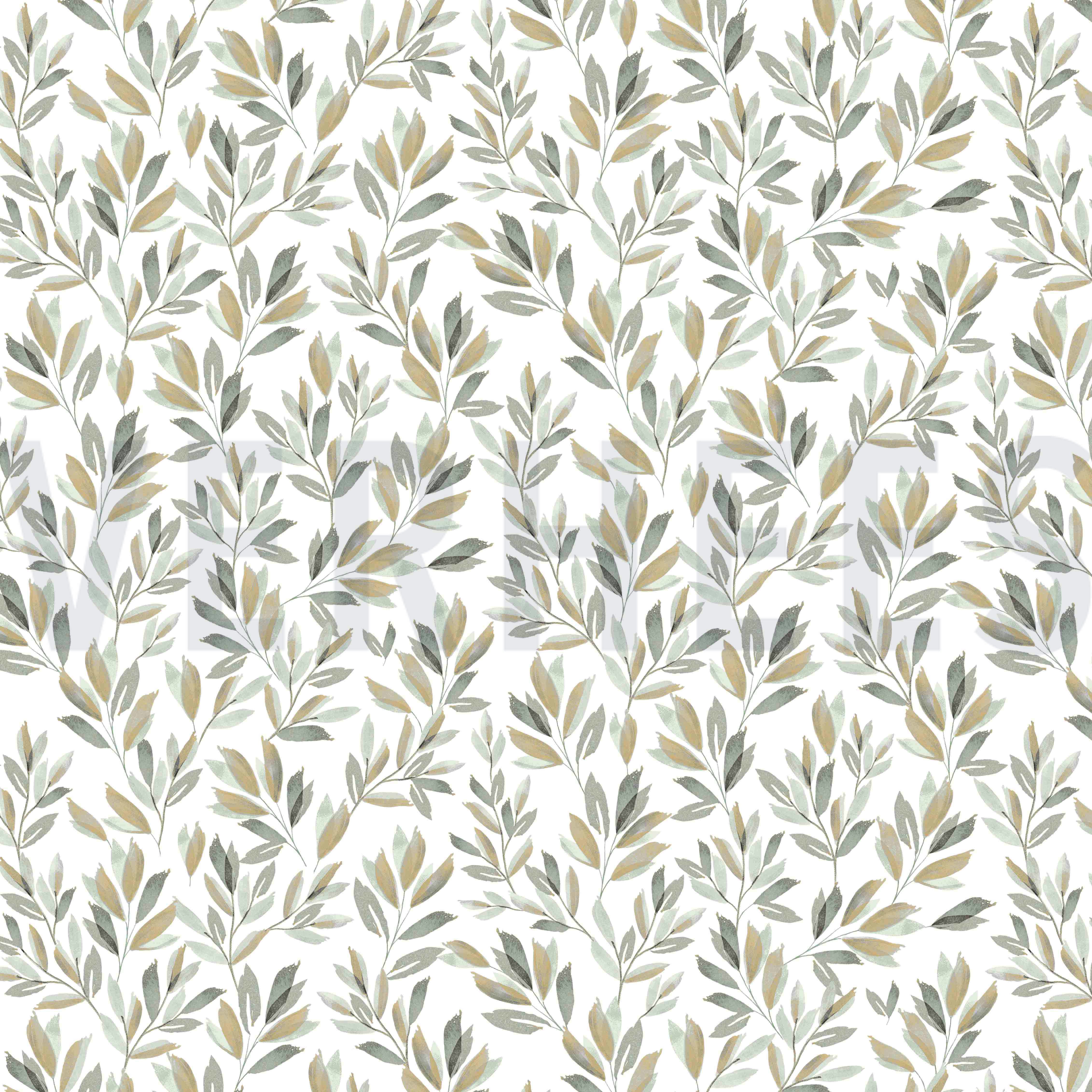 JERSEY DIGITAL FLOWERS AND LEAVES WHITE/GREEN (high resolution)