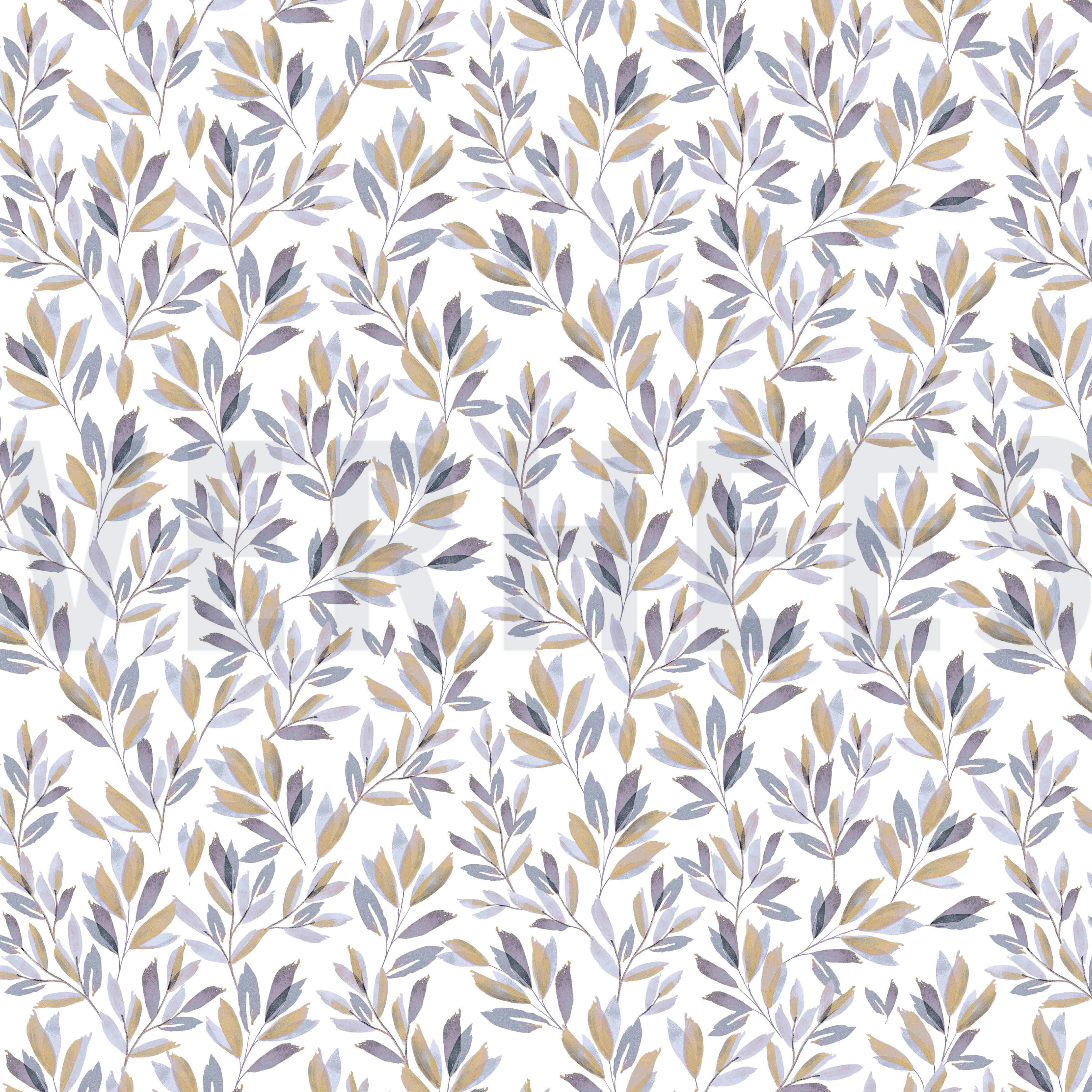 JERSEY DIGITAL FLOWERS AND LEAVES WHITE/LAVENDER (high resolution)