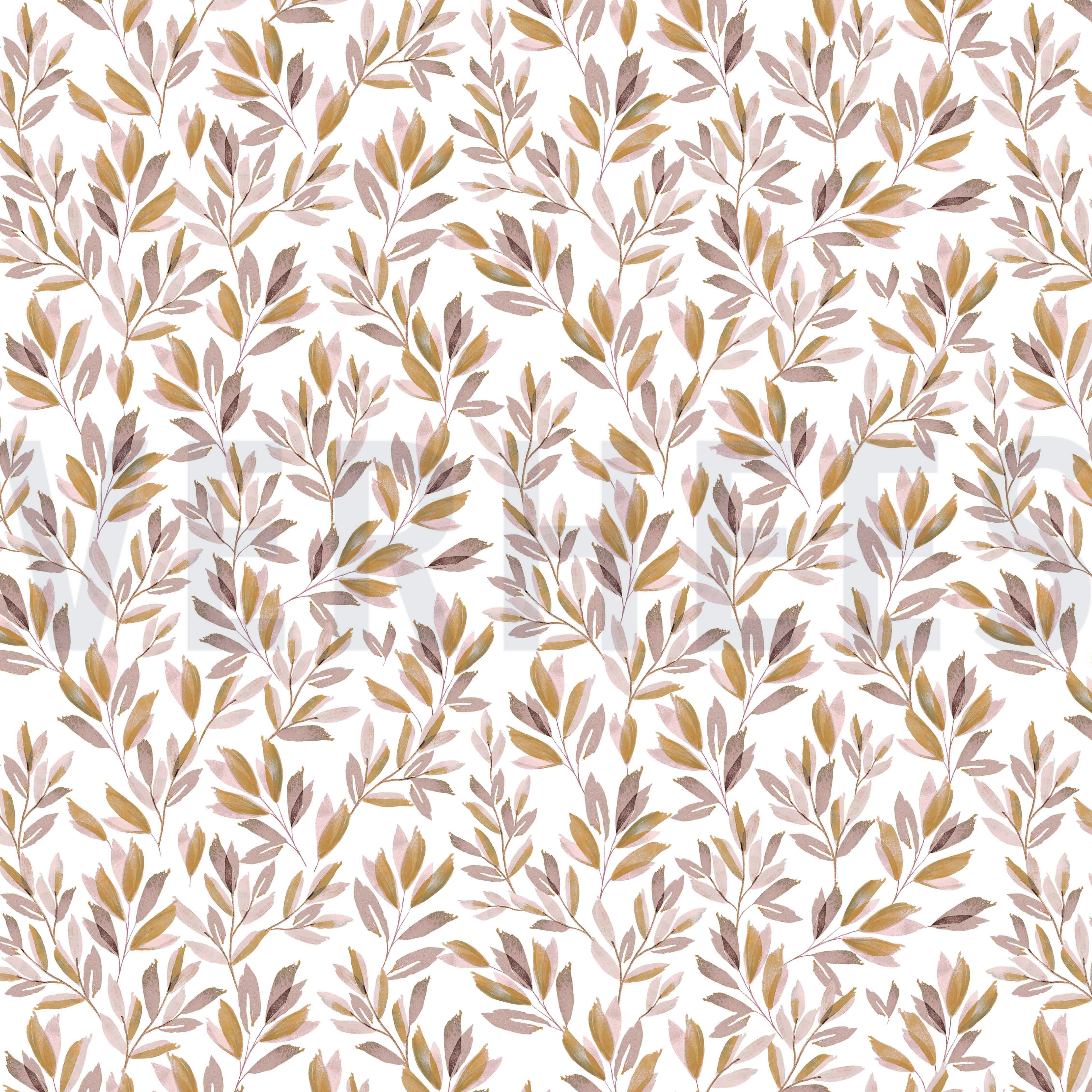 JERSEY DIGITAL FLOWERS AND LEAVES WHITE/OLD BLUSH (high resolution)