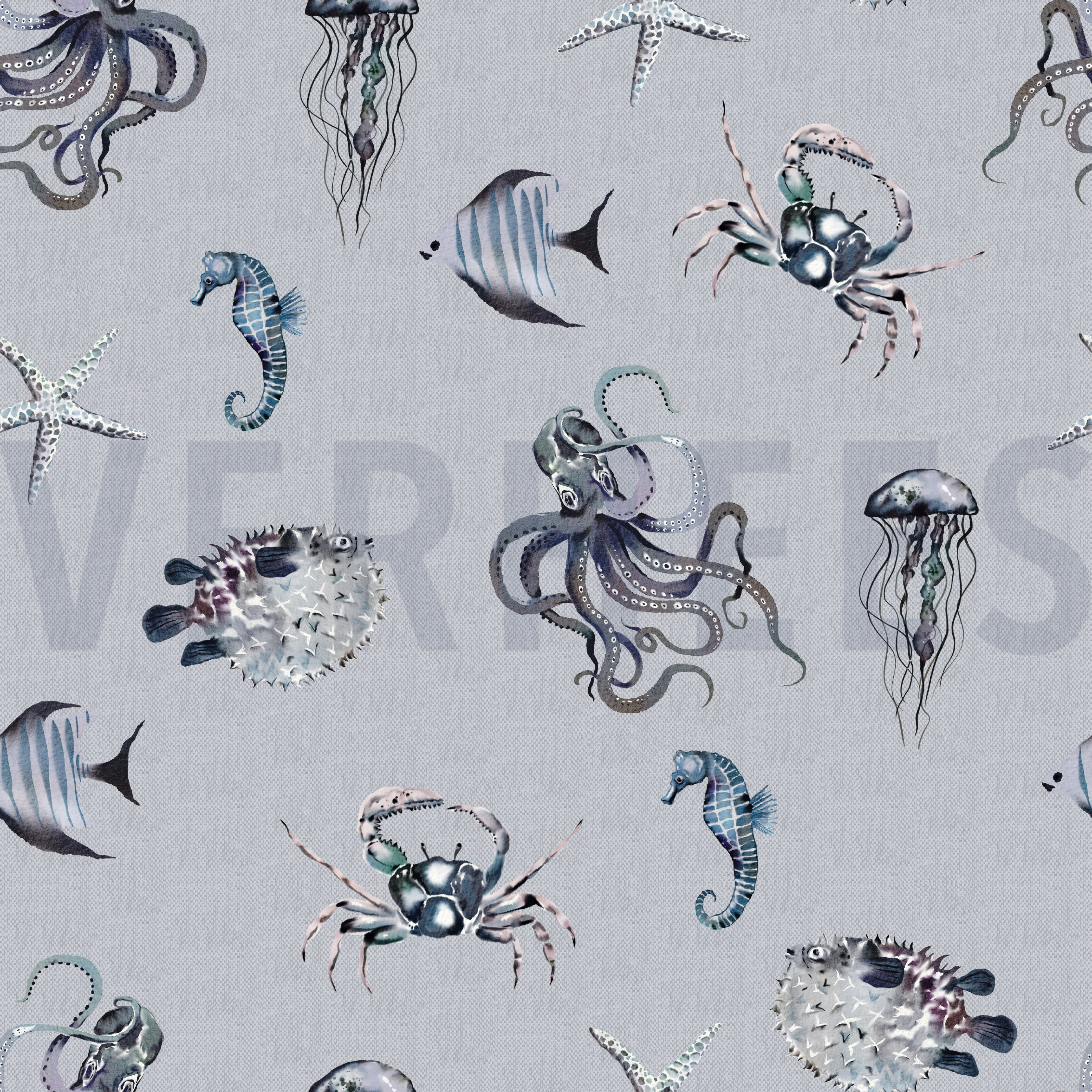 CANVAS DIGITAL UNDERWATER ANIMALS LINEN - LOOK  BLUE (high resolution)