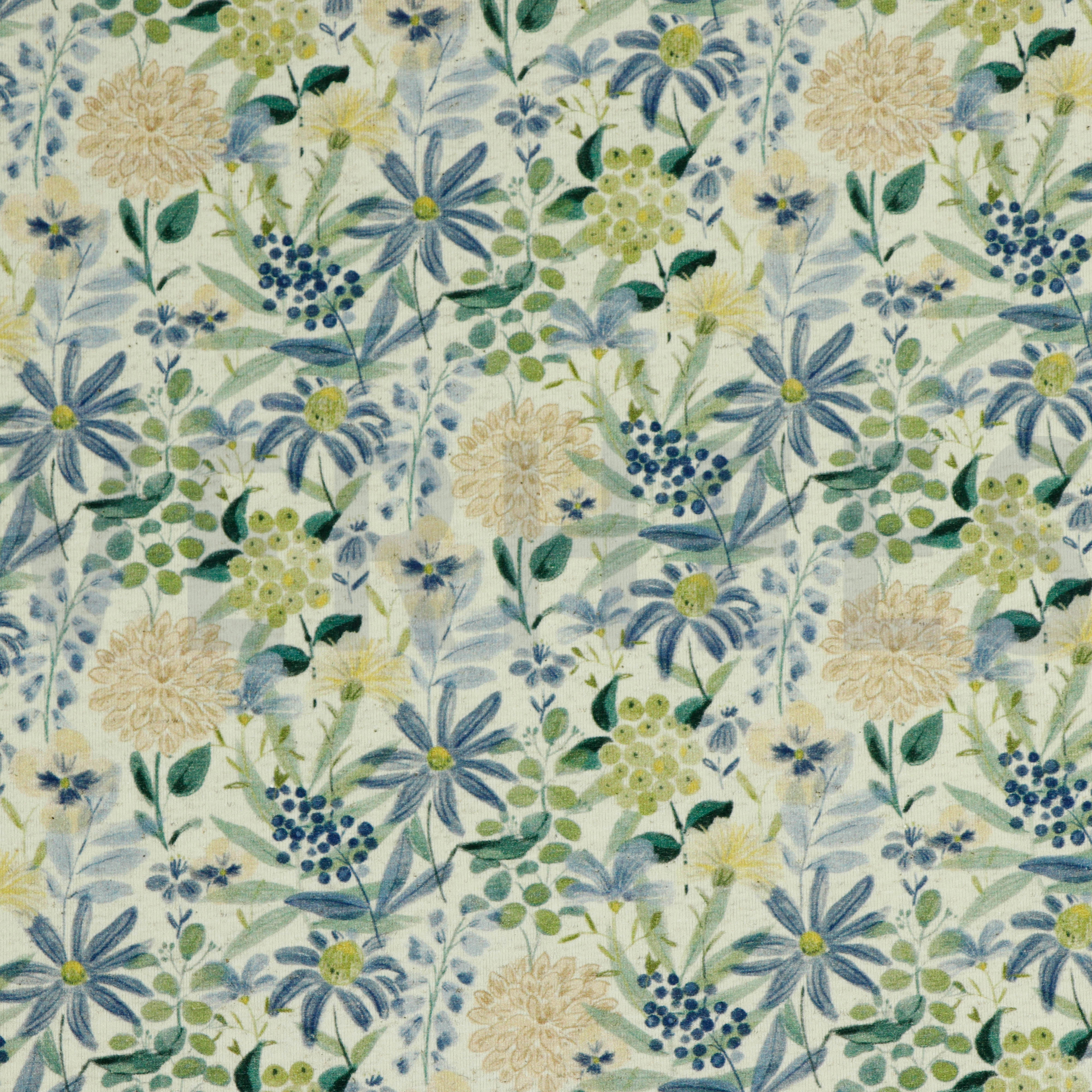 LINEN JERSEY DIGITAL FLOWERS ECRU/BLUE (high resolution)