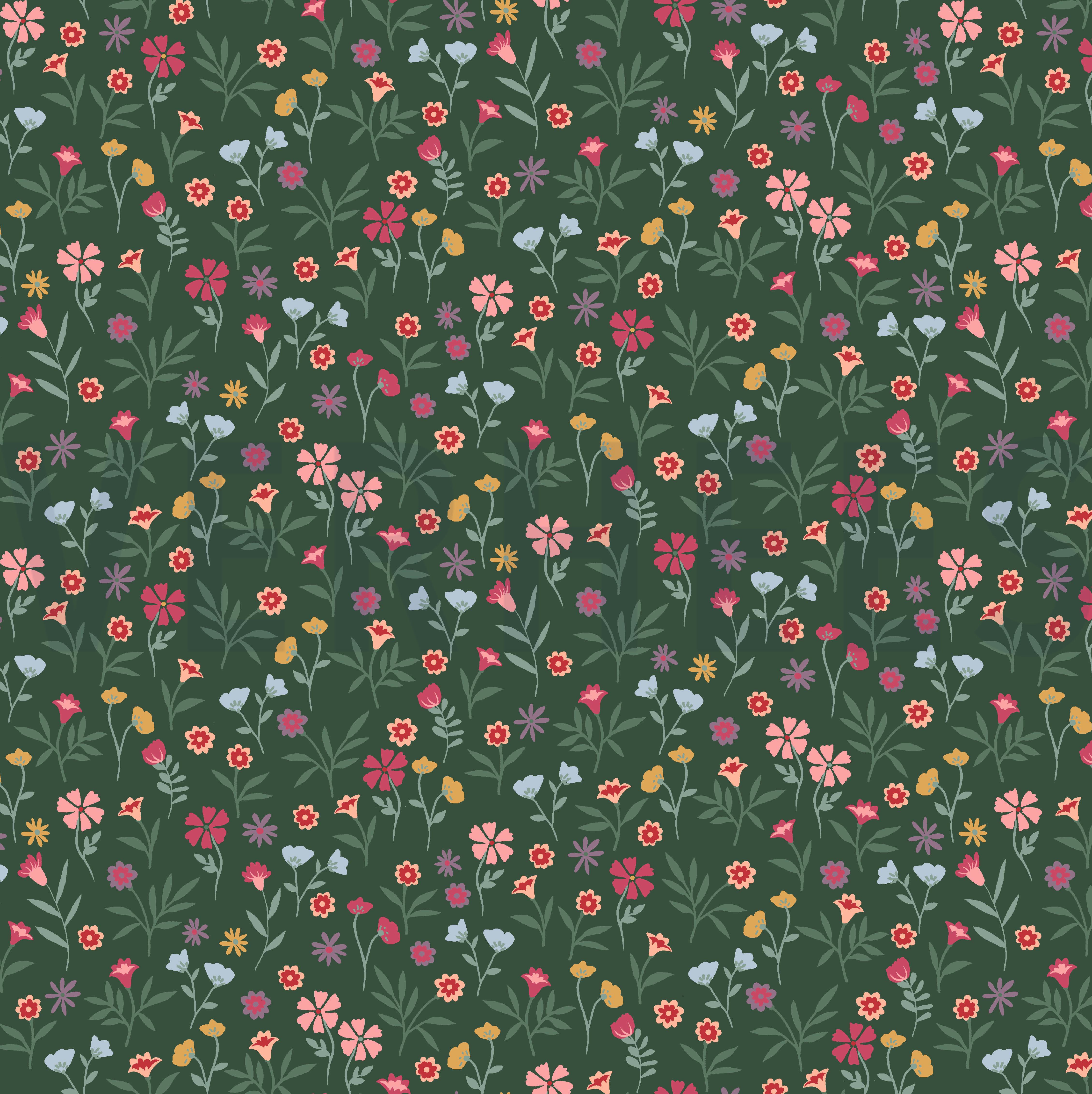 POPLIN FLOWERS FOREST GREEN (high resolution)