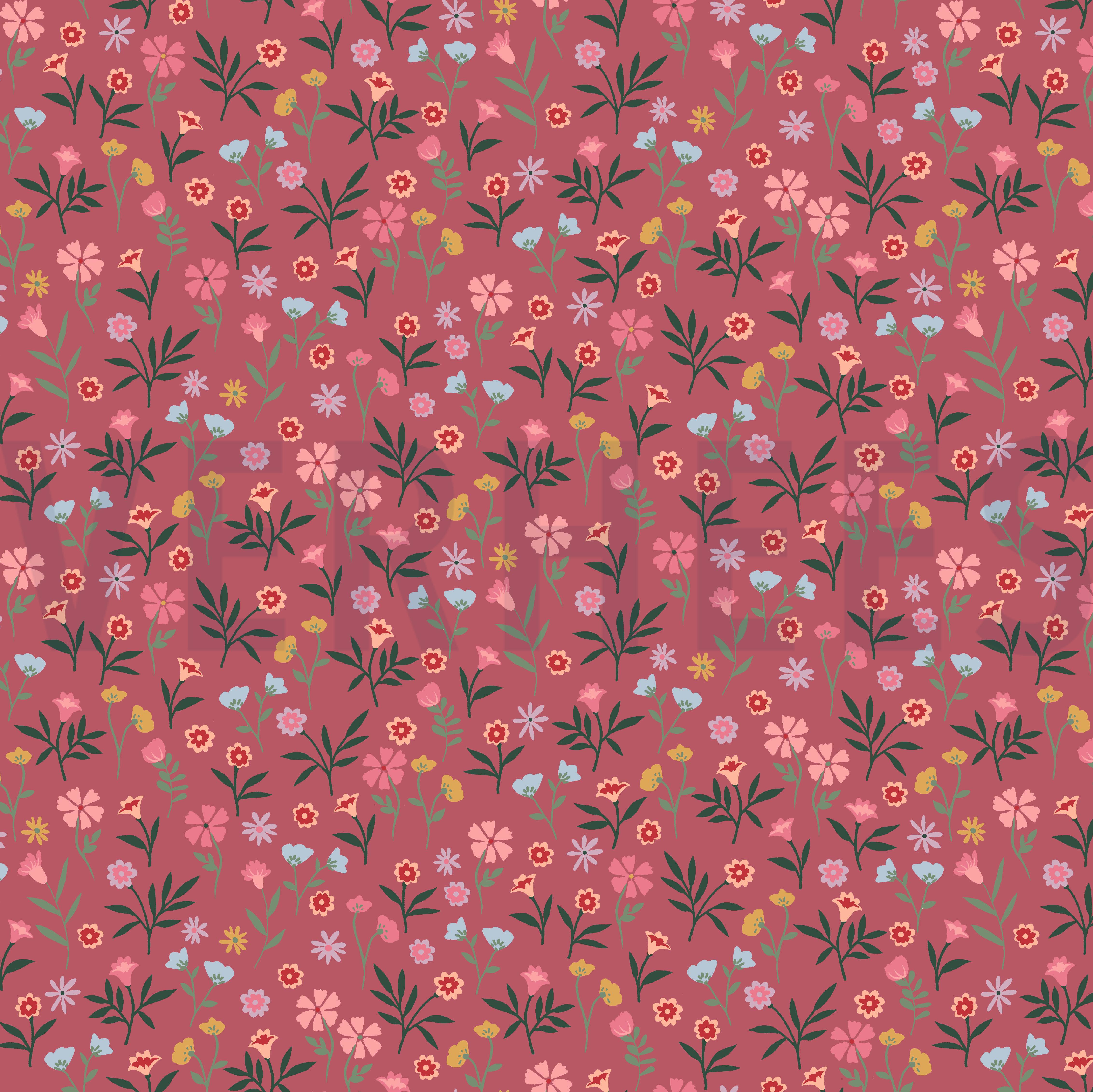 POPLIN FLOWERS DARK ROSE (high resolution)