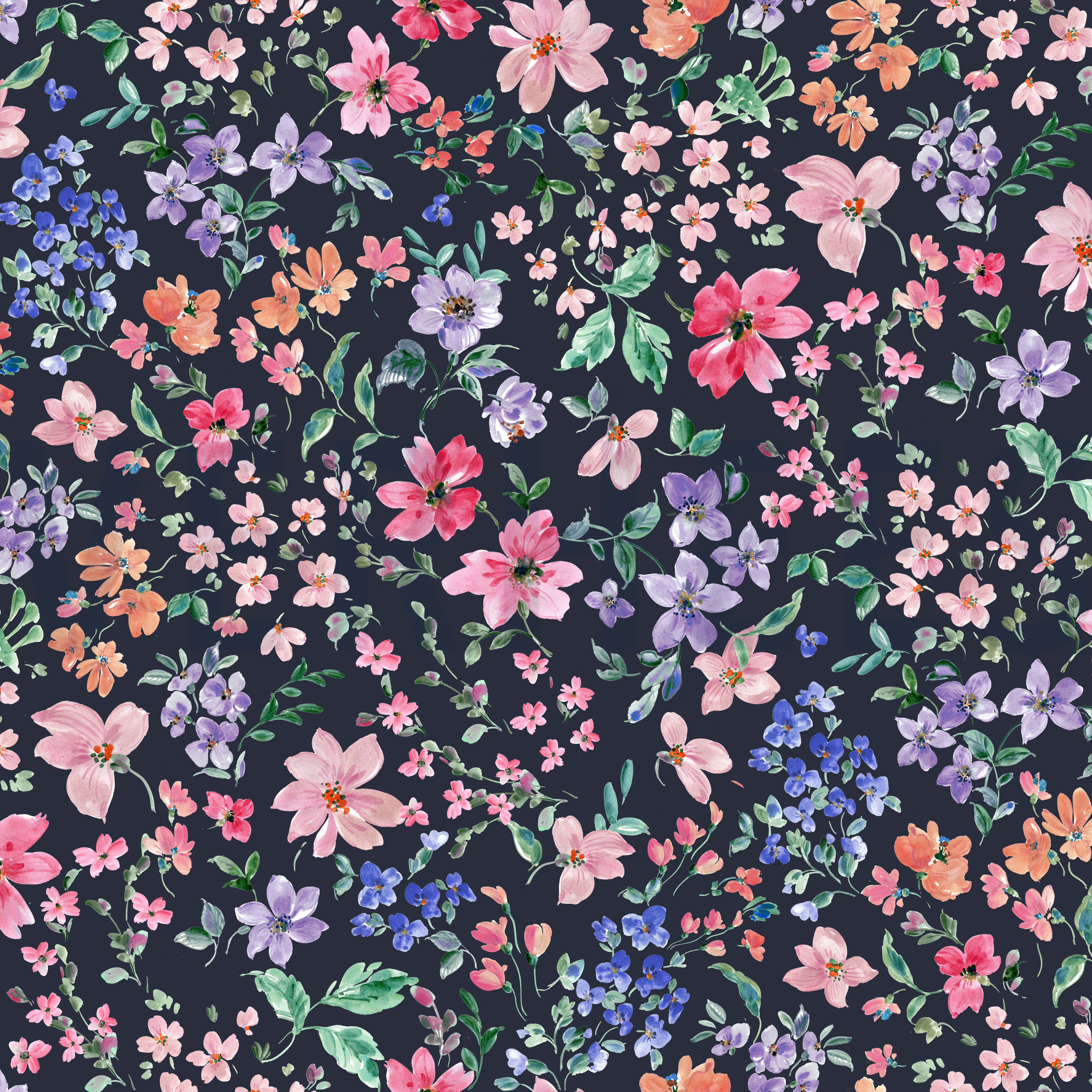 FRENCH TERRY DIGITAL FLOWERS NAVY (high resolution)