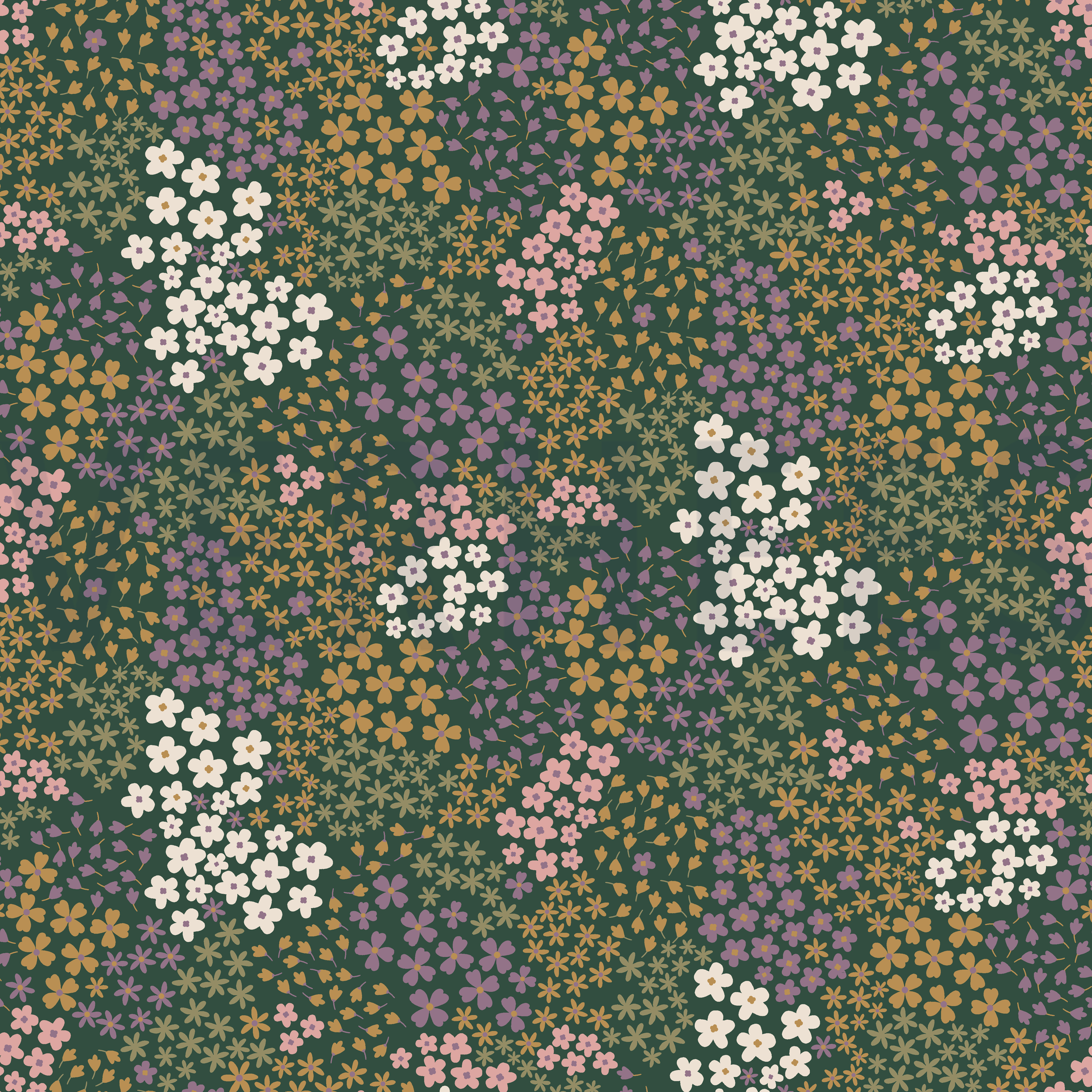 FRENCH TERRY SMALL FLOWERS DARK GREEN (high resolution)