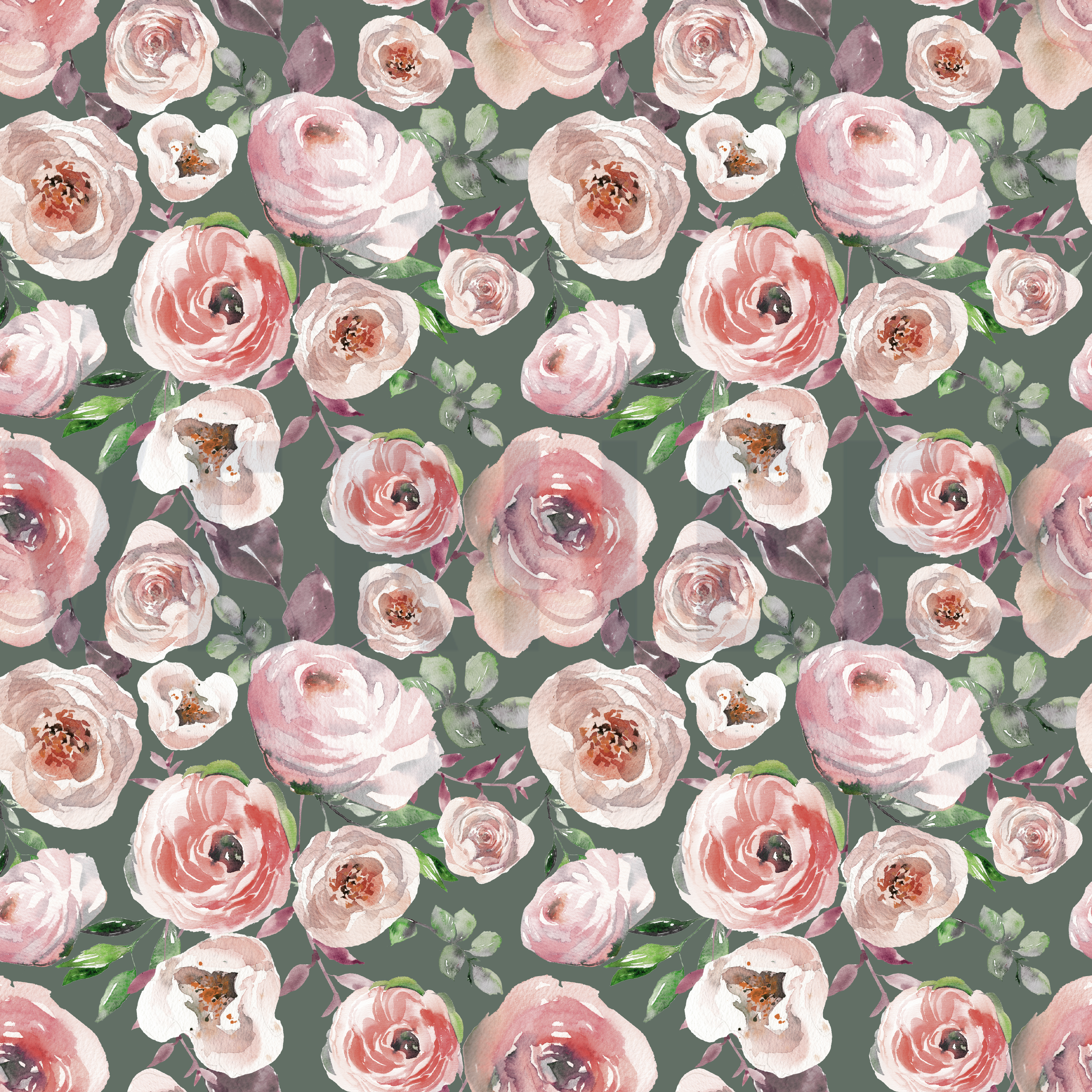 JERSEY DIGITAL ROSES OLD GREEN (high resolution)