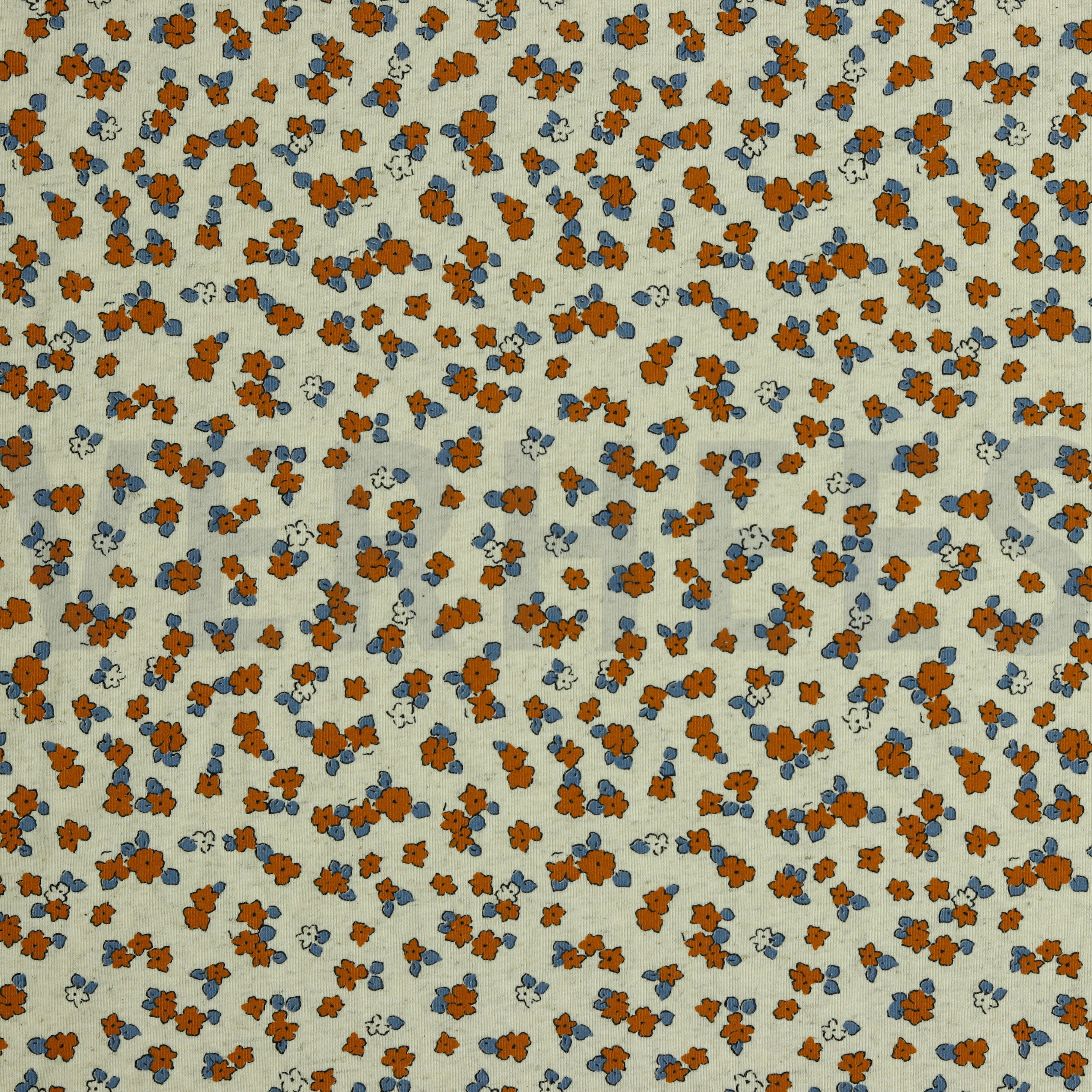 LINEN JERSEY SMALL FLOWERS NATURAL/DARK APRICOT/BLUE (high resolution)