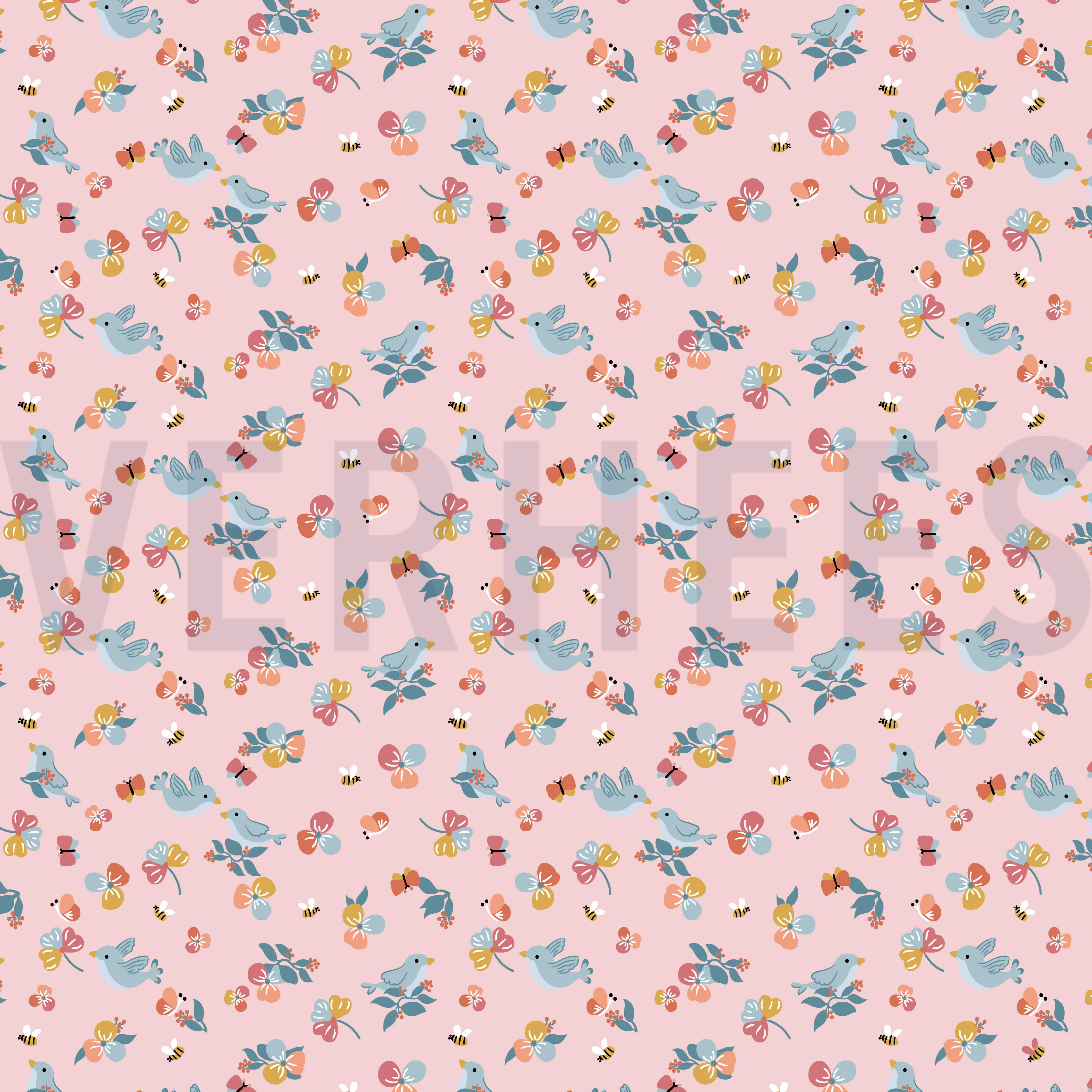 POPLIN BIRDS LIGHT ROSE (high resolution)