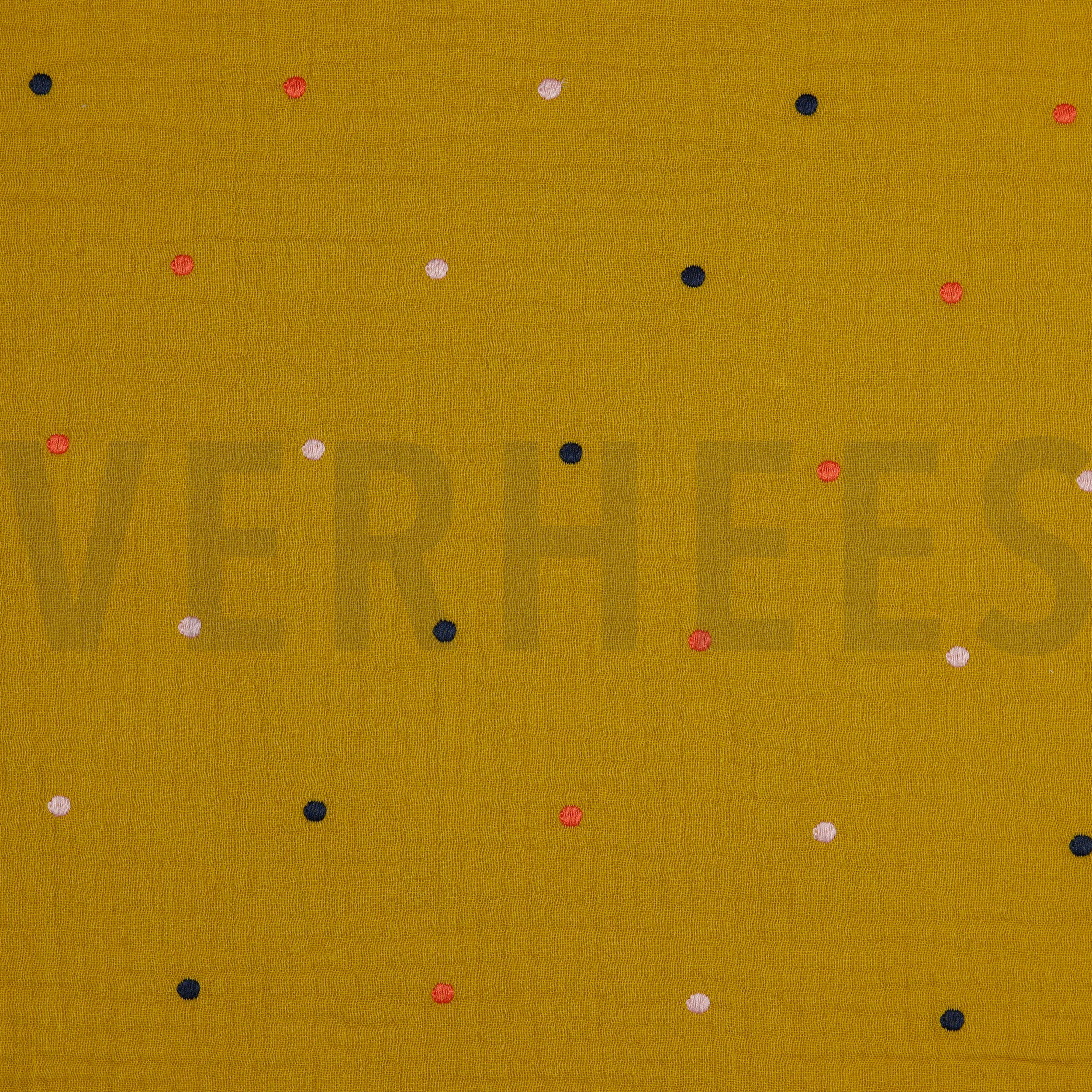 DOUBLE GAUZE EMBROIDERY DOTS OCHRE (high resolution)