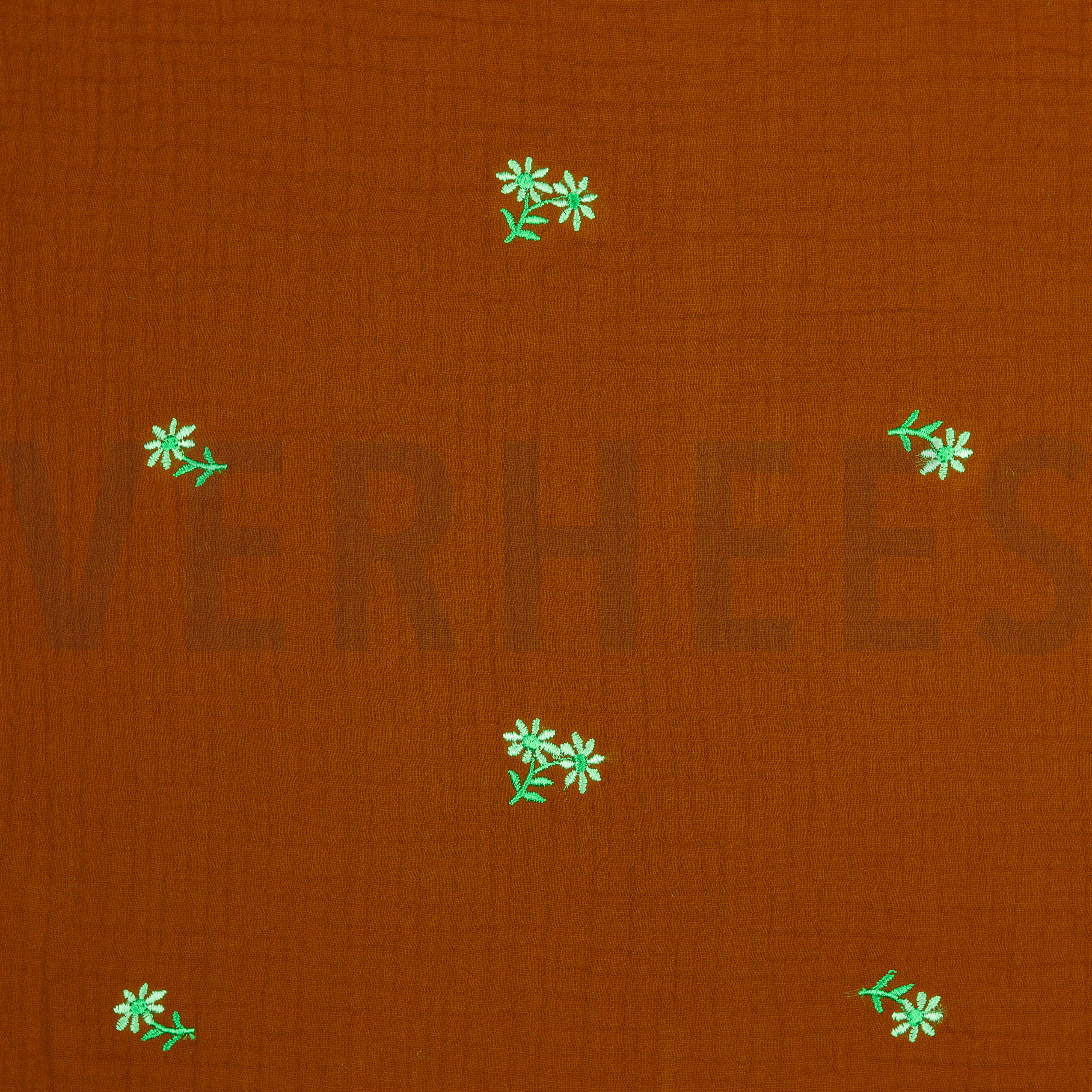 DOUBLE GAUZE EMBROIDERY FLOWERS RUST (high resolution)