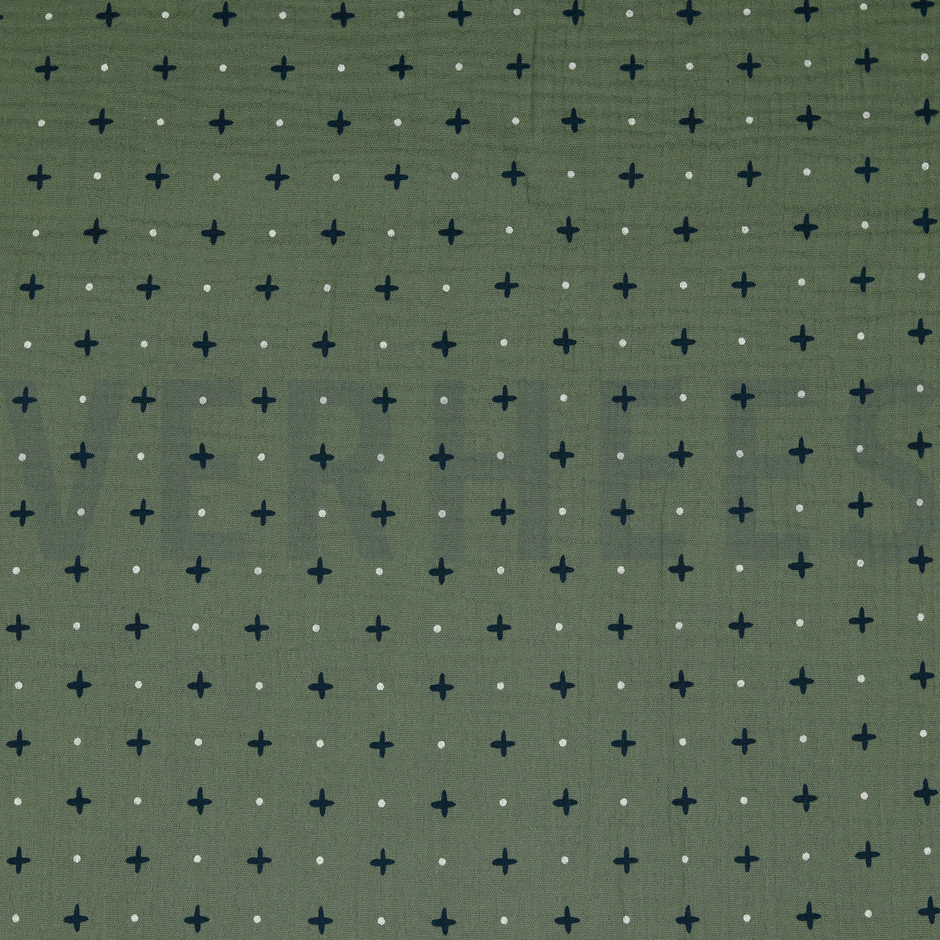 DOUBLE GAUZE CROSS AND DOTS MOSS GREEN (high resolution)