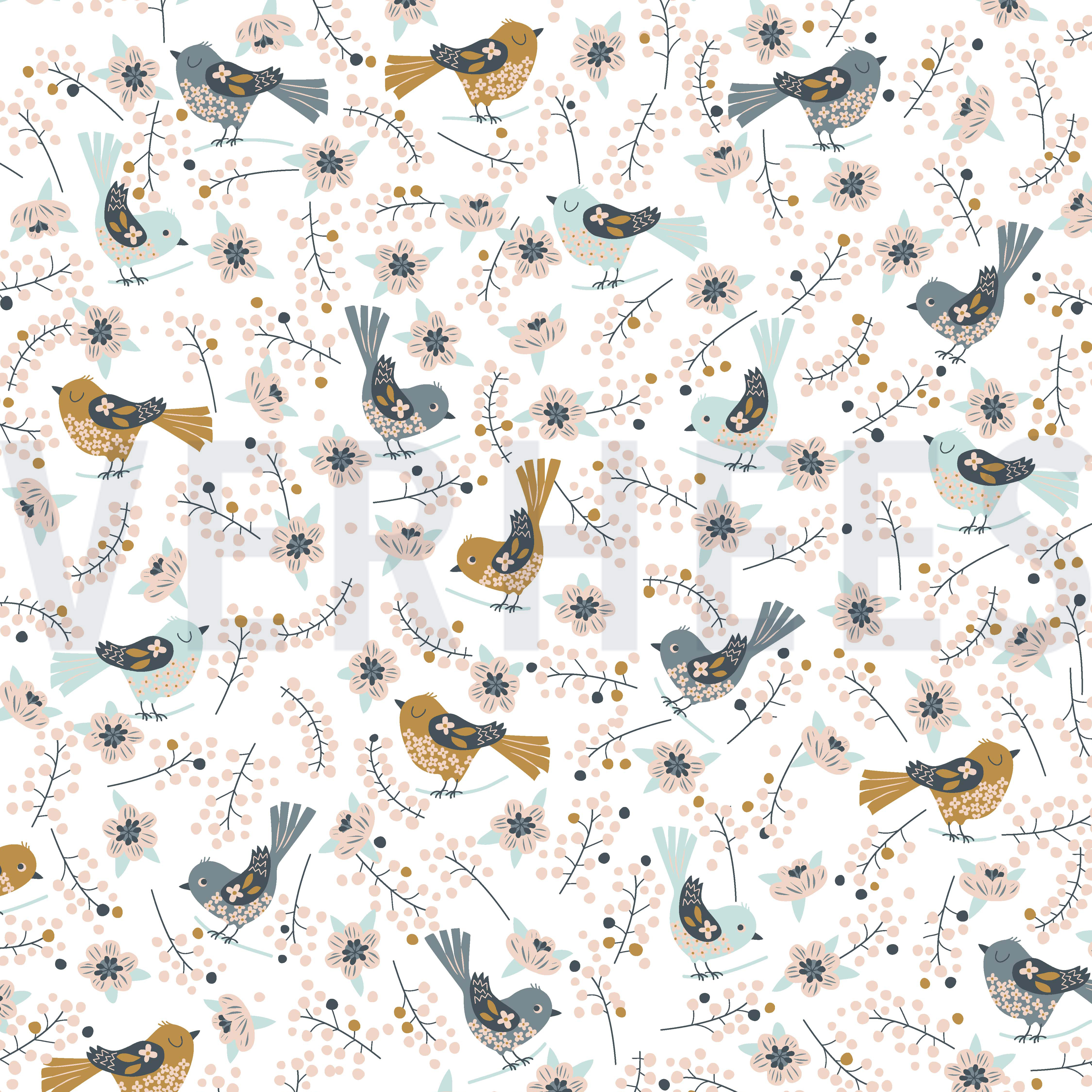 POPLIN BRUSHED SWEET BIRDS WHITE (high resolution)