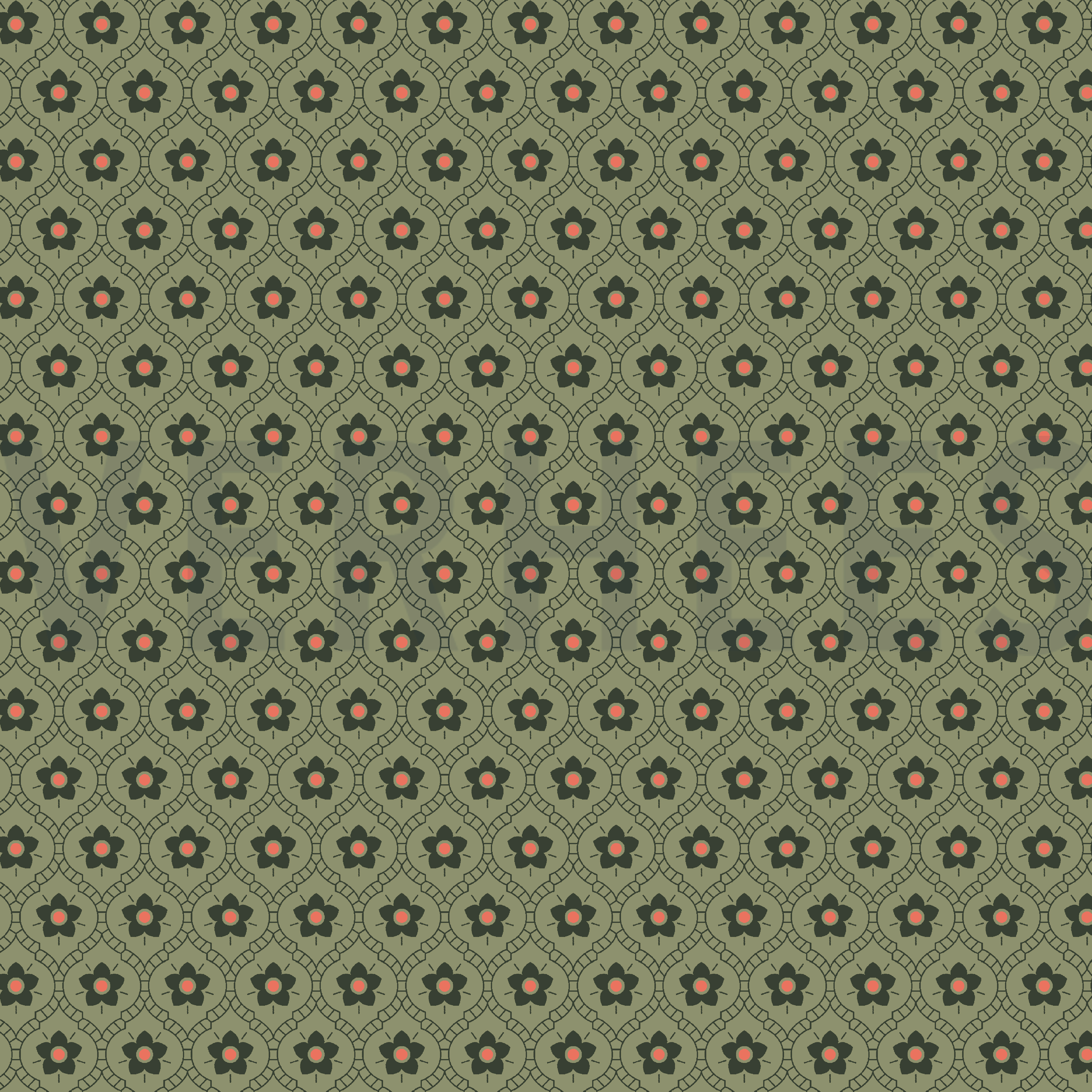 POPLIN FLOWERS MOSS GREEN (high resolution)