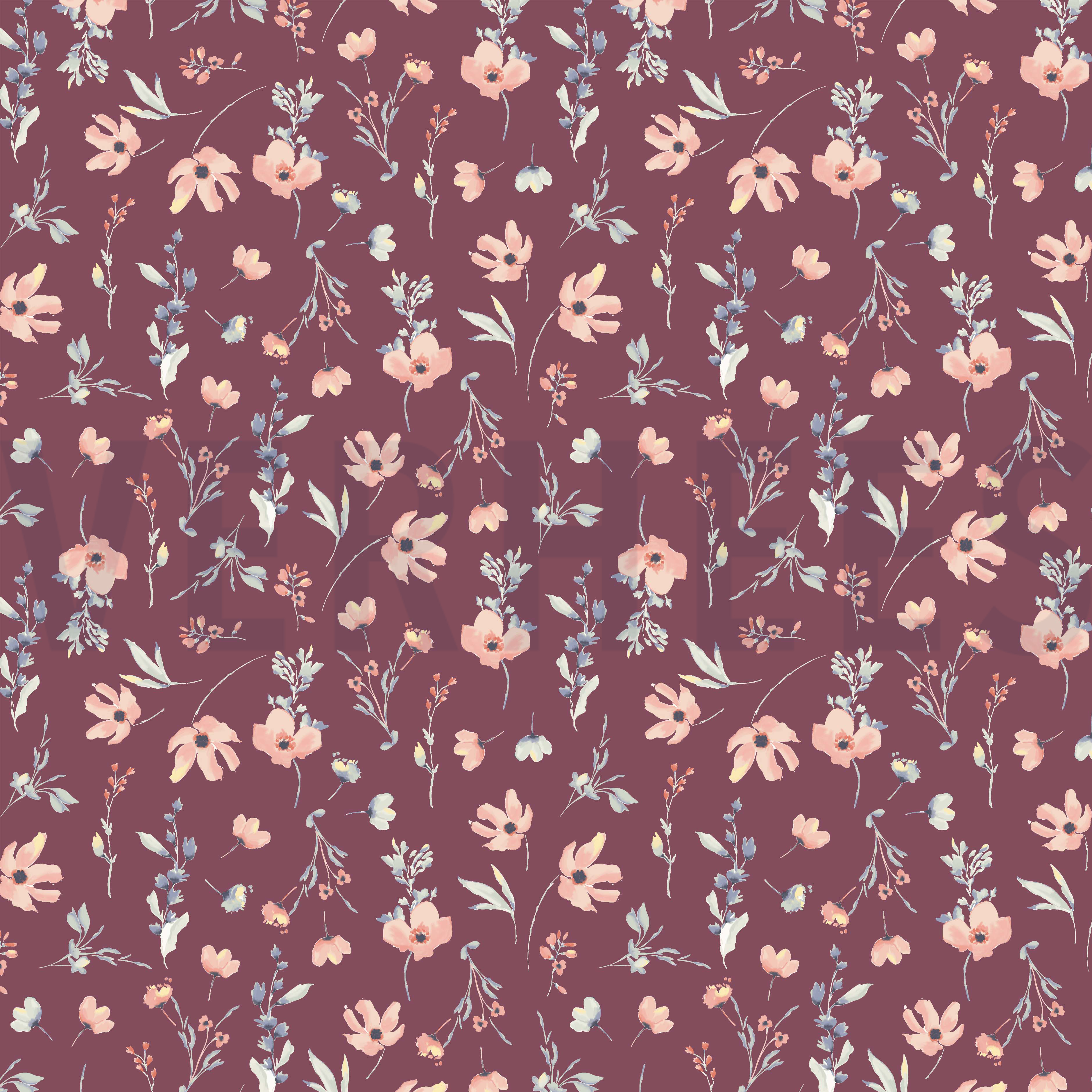 POPLIN DIGITAL FLOWERS BERRY (high resolution)