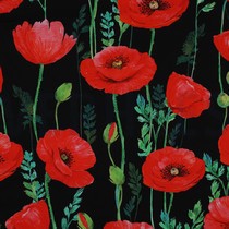 FINE POPLIN DIGITAL POPPY FLOWERS BLACK (thumbnail)