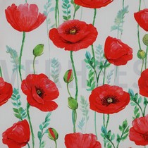 FINE POPLIN DIGITAL POPPY FLOWERS WHITE (thumbnail)