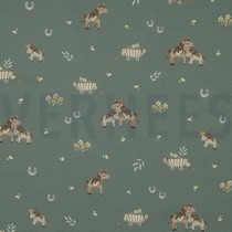 FINE POPLIN DIGITAL SWEET HORSES GREEN (thumbnail)