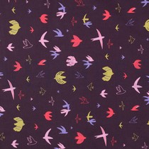 FINE POPLIN BIRDS DARK PURPLE (thumbnail)