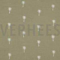 DOUBLE GAUZE EMBROIDERY PALM TREES MOSS GREEN (thumbnail)