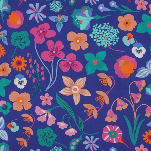 FINE POPLIN DIGITAL MEADOW FLOWER NERIDA HANSEN ROYAL BLUE (thumbnail)