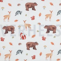 FINE POPLIN DIGITAL FOREST ANIMALS WHITE (thumbnail)