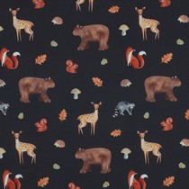 FINE POPLIN DIGITAL FOREST ANIMALS NAVY (thumbnail)