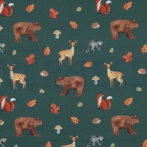 FINE POPLIN DIGITAL FOREST ANIMALS DARK GREEN (thumbnail)