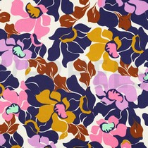 COTTON SATIN ABSTRACT FLOWERS NAVY / PINK (thumbnail)