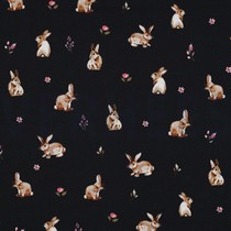 JERSEY DIGITAL RABBITS AND FLOWERS NAVY (thumbnail)