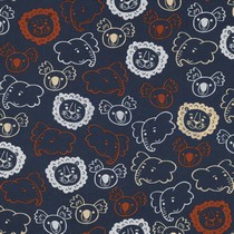 FINE POPLIN SAFARI ANIMALS NAVY (thumbnail)