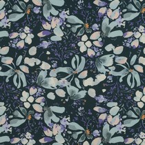 VISCOSE POPLIN STRETCH DIGITAL FLOWERS PETROL (thumbnail)