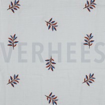 DOUBLE GAUZE EMBROIDERY LEAVES WHITE (thumbnail)