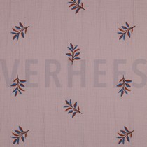 DOUBLE GAUZE EMBROIDERY LEAVES LILAC (thumbnail)