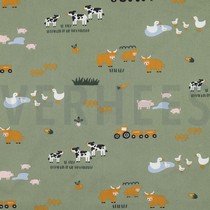 FINE POPLIN FARM ANIMALS ARMY GREEN (thumbnail)