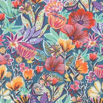 FINE POPLIN DIGITAL FLOWERS PETROL (thumbnail)