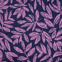 COTTON SATIN LEAVES NAVY (thumbnail)