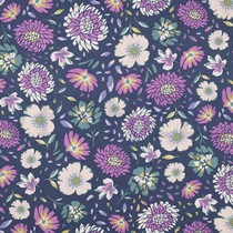 LINEN VISCOSE WASHED FLOWERS MARINE (thumbnail)