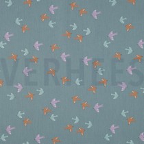 POPLIN GOTS BIRDS AND BUTTERFLIES DARK MINT (thumbnail)