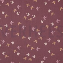 POPLIN GOTS BIRDS AND BUTTERFLIES WINE RED (thumbnail)