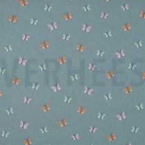 POPLIN GOTS BIRDS AND BUTTERFLIES DARK MINT (thumbnail)