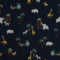 FINE POPLIN SAFARI ANIMALS NAVY (thumbnail)