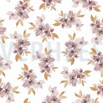 JERSEY DIGITAL FLOWERS AND LEAVES WHITE/OLD BLUSH (thumbnail)