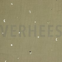 DOUBLE GAUZE FOIL MOON AND STARS TAUPE (thumbnail)