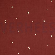 DOUBLE GAUZE FOIL MOON AND STARS BORDEAUX (thumbnail)