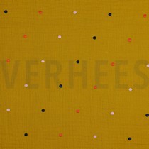 DOUBLE GAUZE EMBROIDERY DOTS OCHRE (thumbnail)