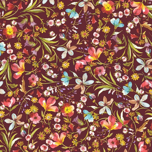 VISCOSE JERSEY DIGITAL FLOWERS WINE (thumbnail)