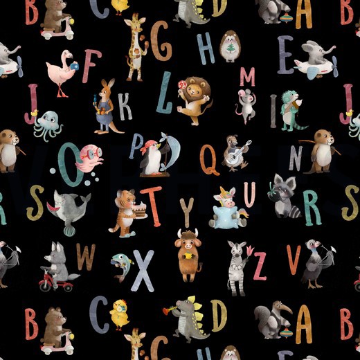 POPLIN DIGITAL ALPHABET BLACK (thumbnail)