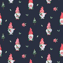 POPLIN DIGITAL CHRISTMAS GNOMES NAVY (thumbnail)