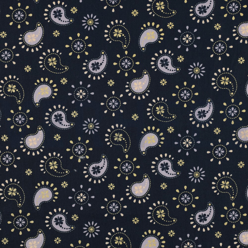 FINE POPLIN GLITTER PAISLEY NAVY