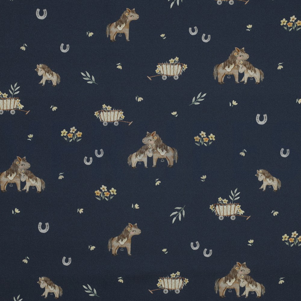 FINE POPLIN DIGITAL SWEET HORSES NAVY